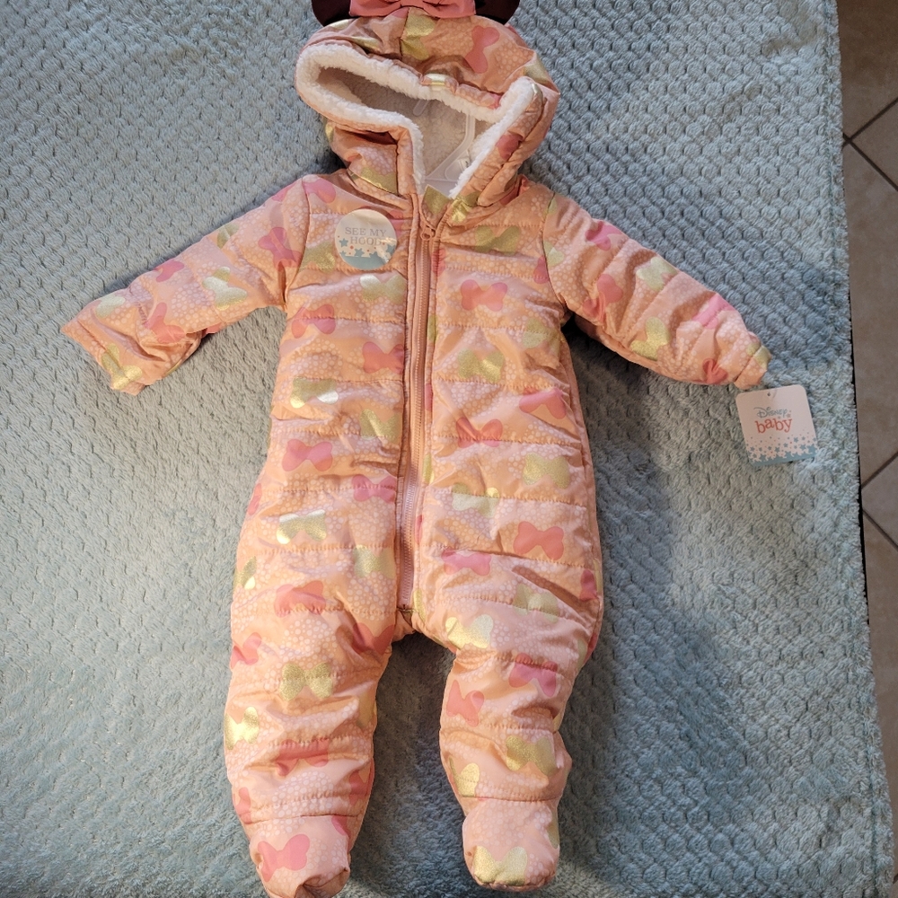 NEW Disney Minnie Mouse Fleece Snowsuit with Ears 3-6 months-NWT - Picture 5 of 16